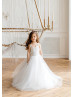 Ivory V Back Floor Length Flower Girl Dress